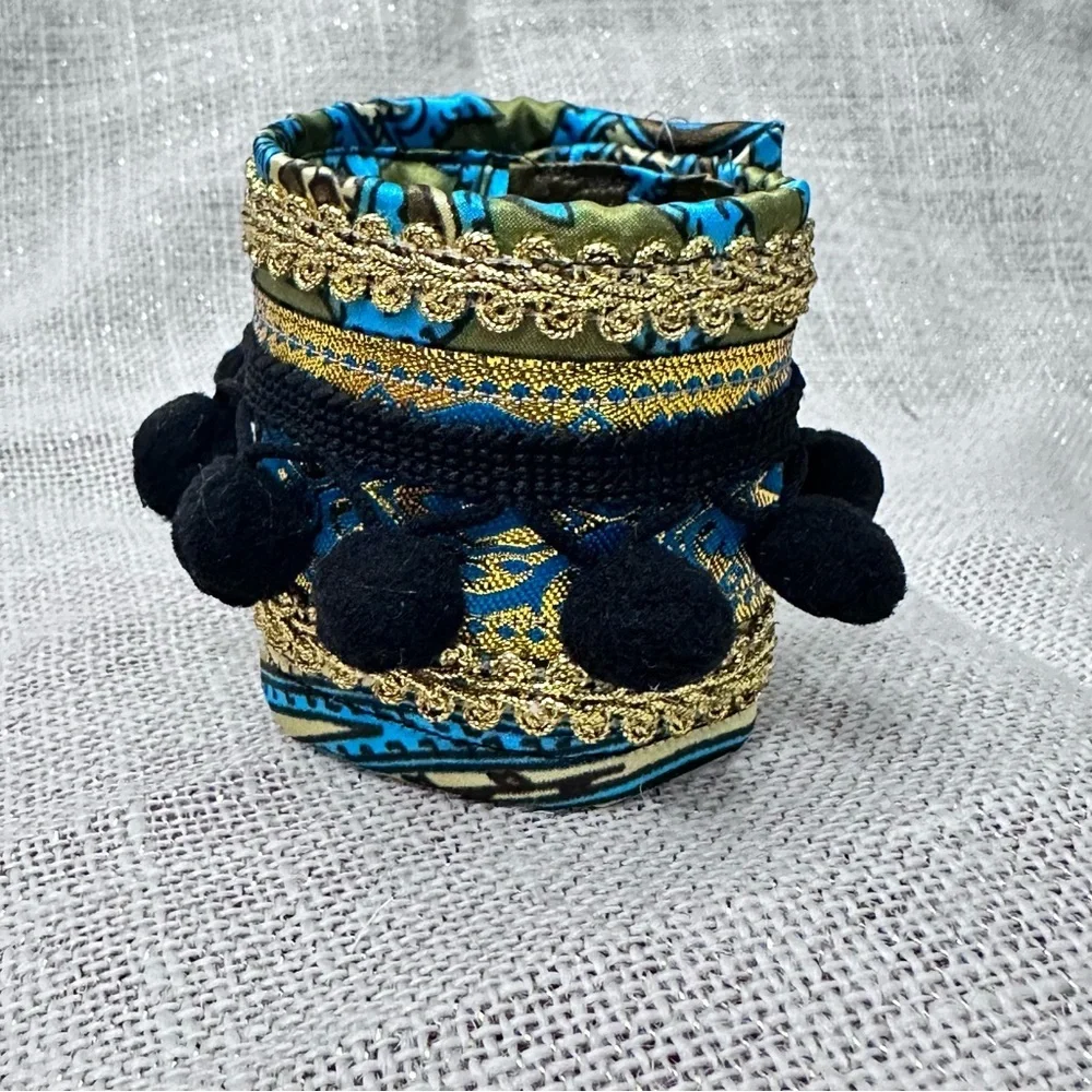 RUBYRUDI Cuff Bracelet Handcrafted OOAK Fabric Embellished Artisan Wearable Art